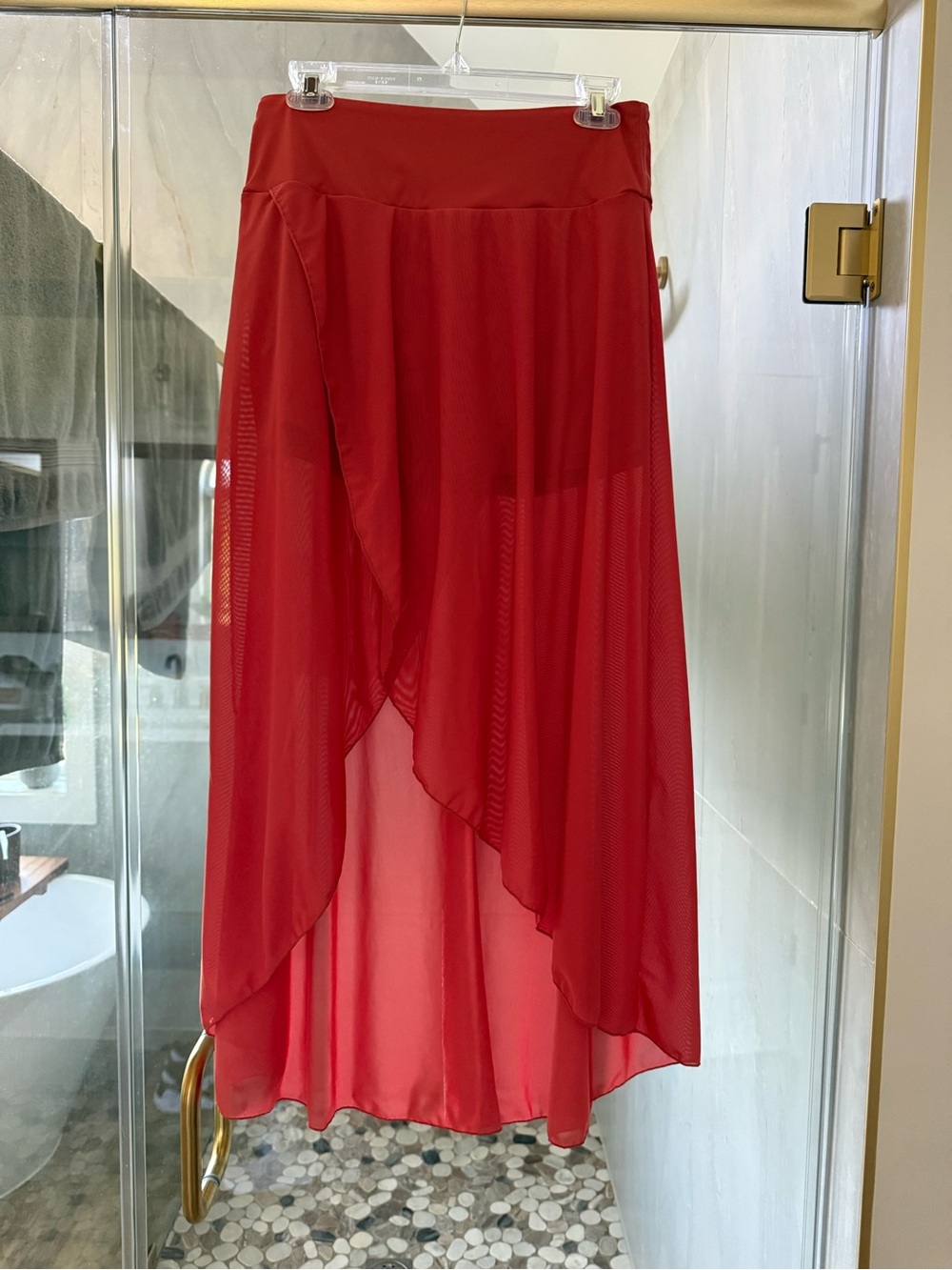 Halara High Waisted High Low Ruffle 2-in-1 Side Pocket Flare Mesh Maxi Skirt